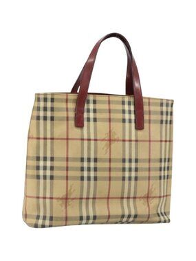 BURBERRY Nova Check Tote Bag PVC Beige Silver